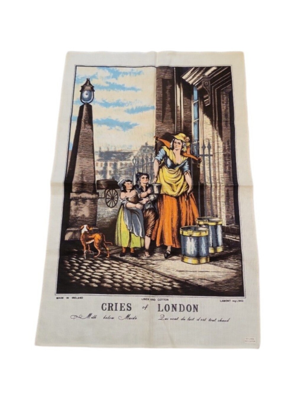 Vintage Cries Of London Milk Maid Linen Cotton Large Tea Towel ~ Made In Ireland